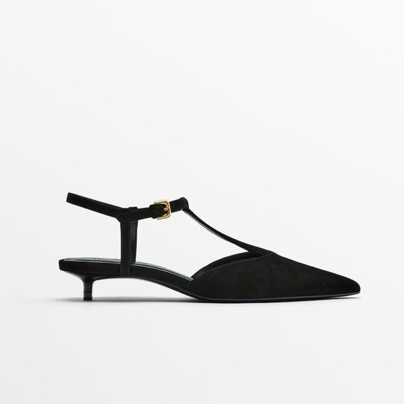 NWT. Massimo Dutti Black Suede Slingback High-Heel Shoes. Size 6. - Picture 1 of 7